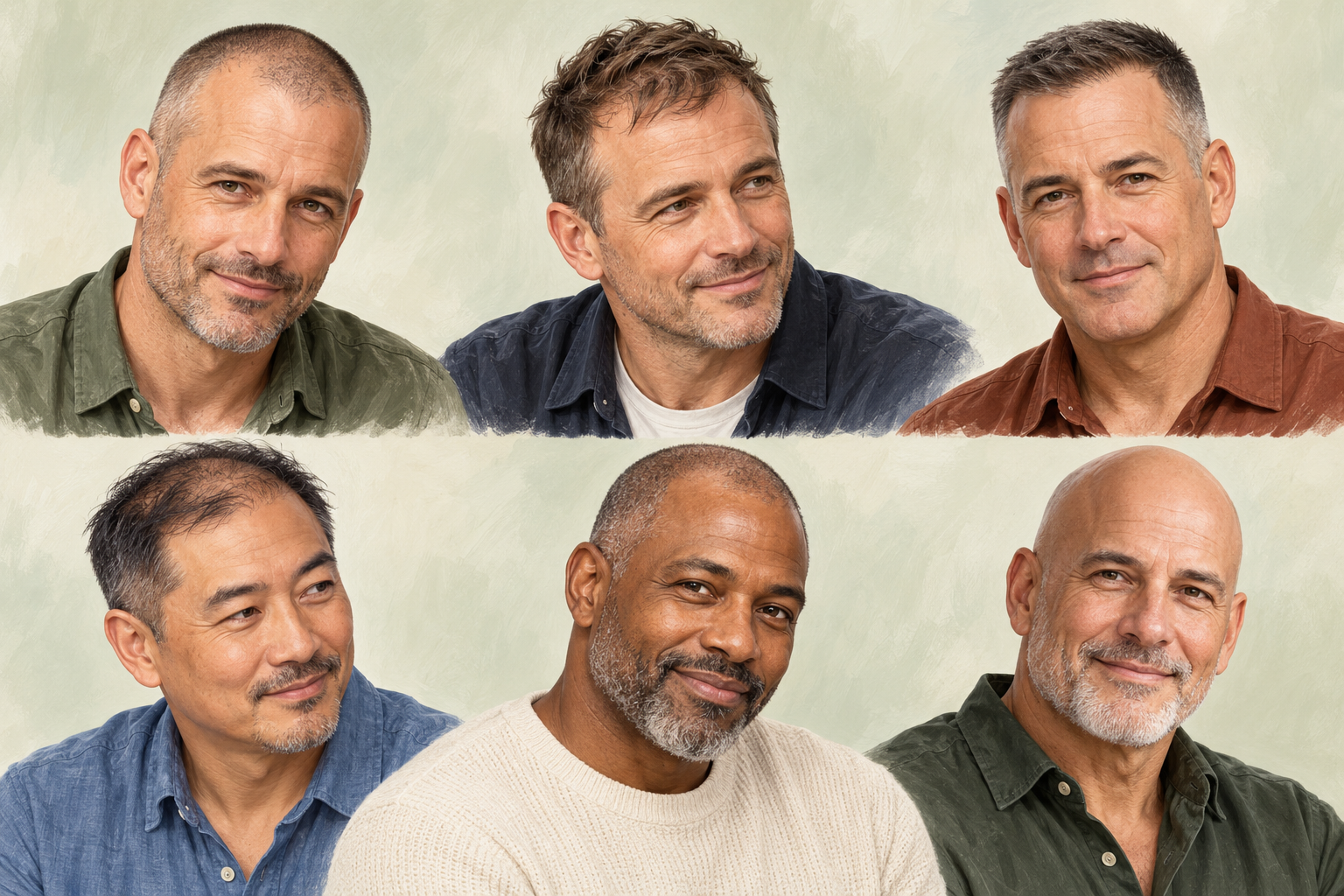 Illustrated hairstyle ideas for adult men with thinning hair and receding hairlines